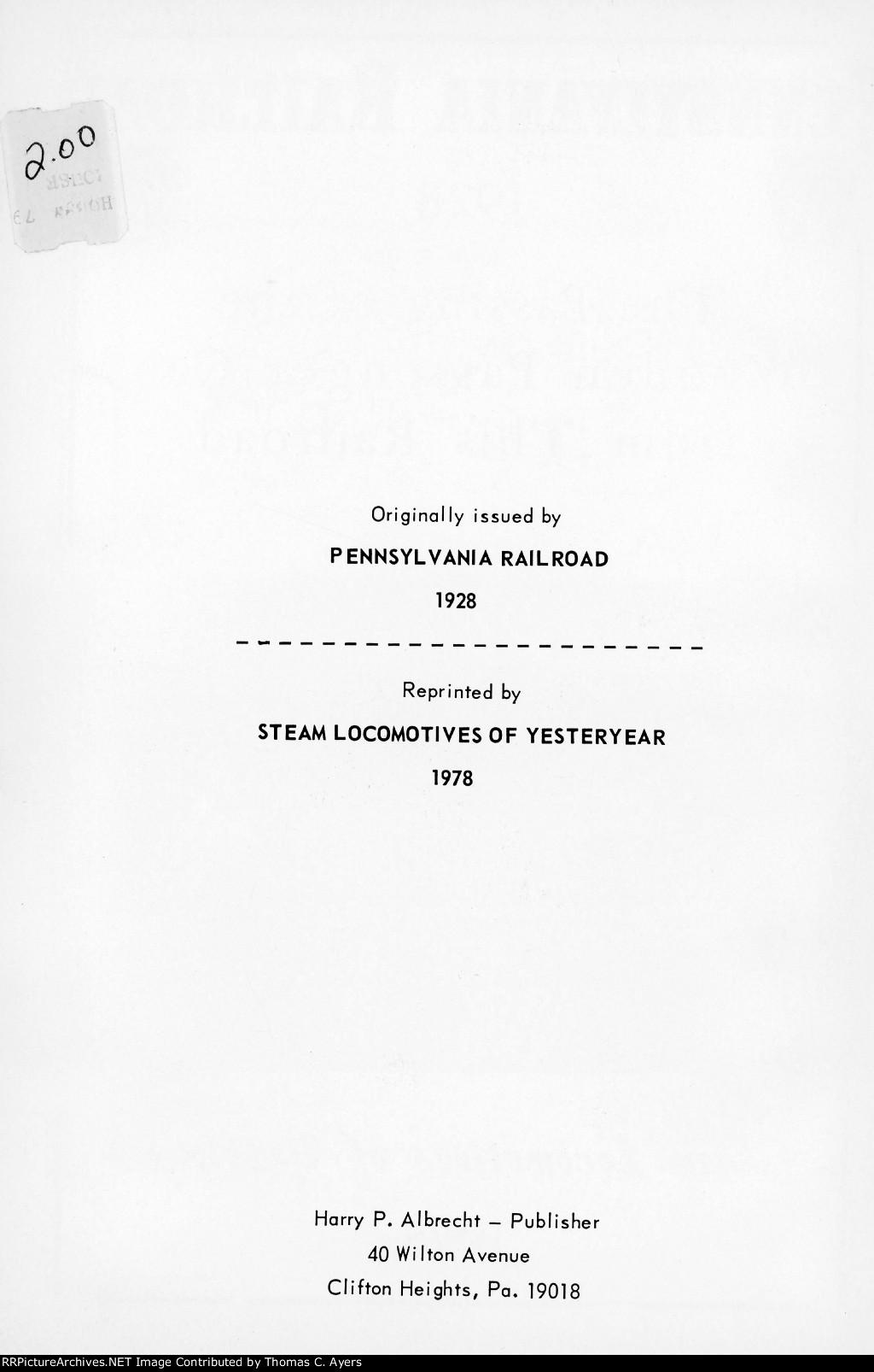 PRR "Passing Of The Wooden Passenger Car," Publishers Frontispiece, 1928